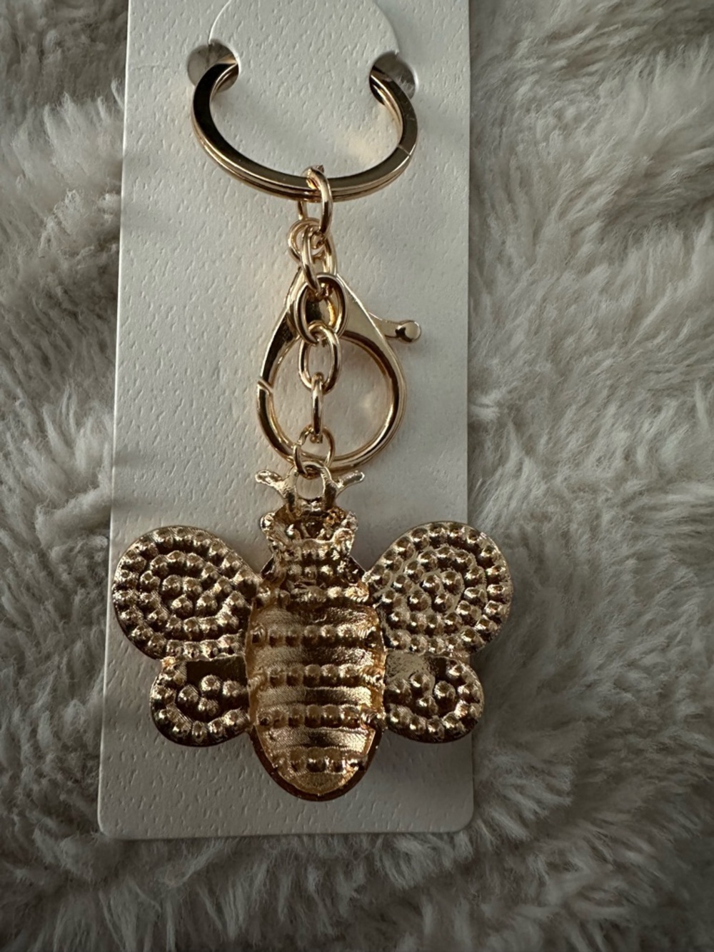 Gold Tone Pink & Clear Pave Crystal Bee Keychain Charm - Luxury Bag Charm 4”x2” - Picture 3 of 4